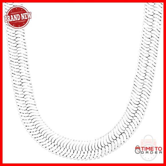 Jewelry - 9mm Flexible Herringbone Chain Necklace 24k Gold Plated Lobster Clasp